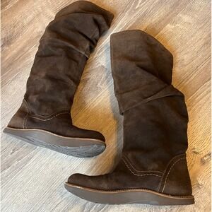 Earth Swank Slouch Beaver Brown‎ Suede Leather Fashion Boots Pull On Womens 6.5